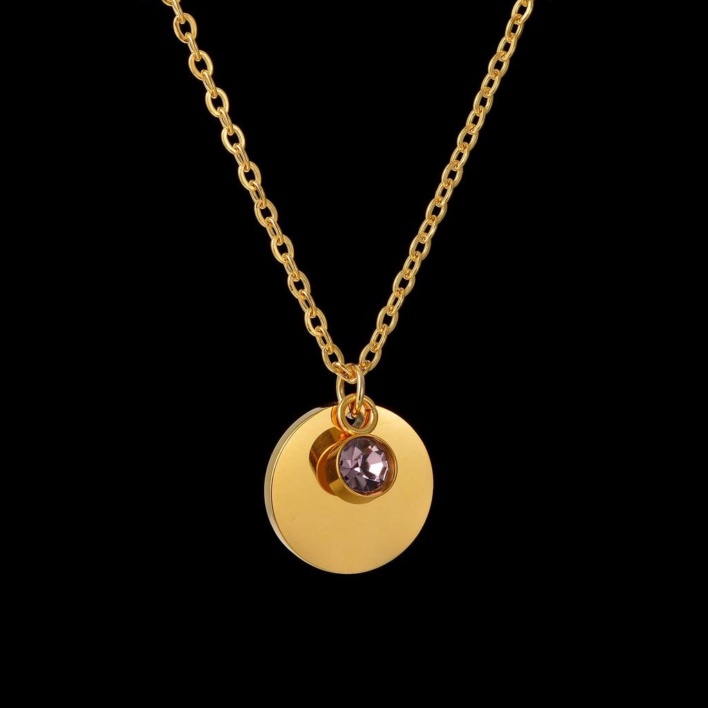 Titanium Steel Engraved Name Necklace with December Birthstone Pendant