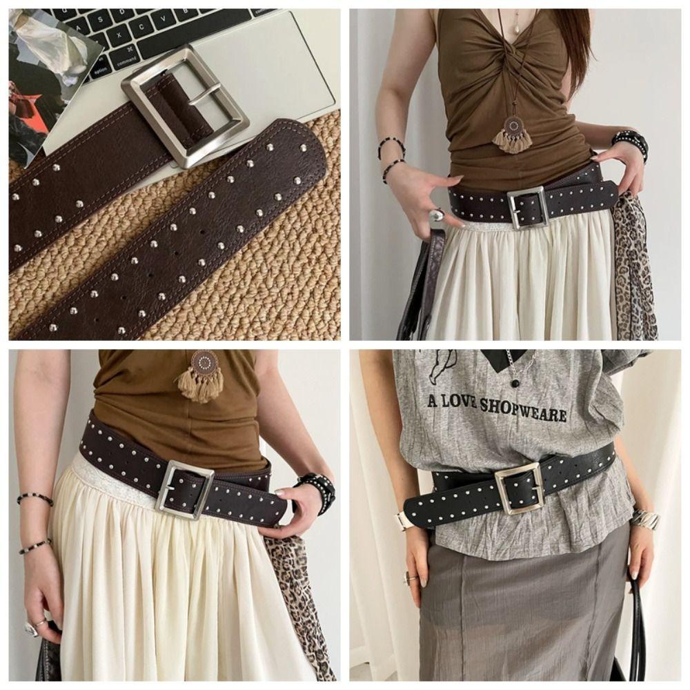 Punk Style Wide Women's Belt Designer Dress Jeans Belt Heavy-Duty Rivet Waist Belt  Streetwear