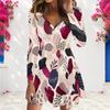 Women Plus Size V Neck Long Sleeve Printed A Line Flared Hem Dress