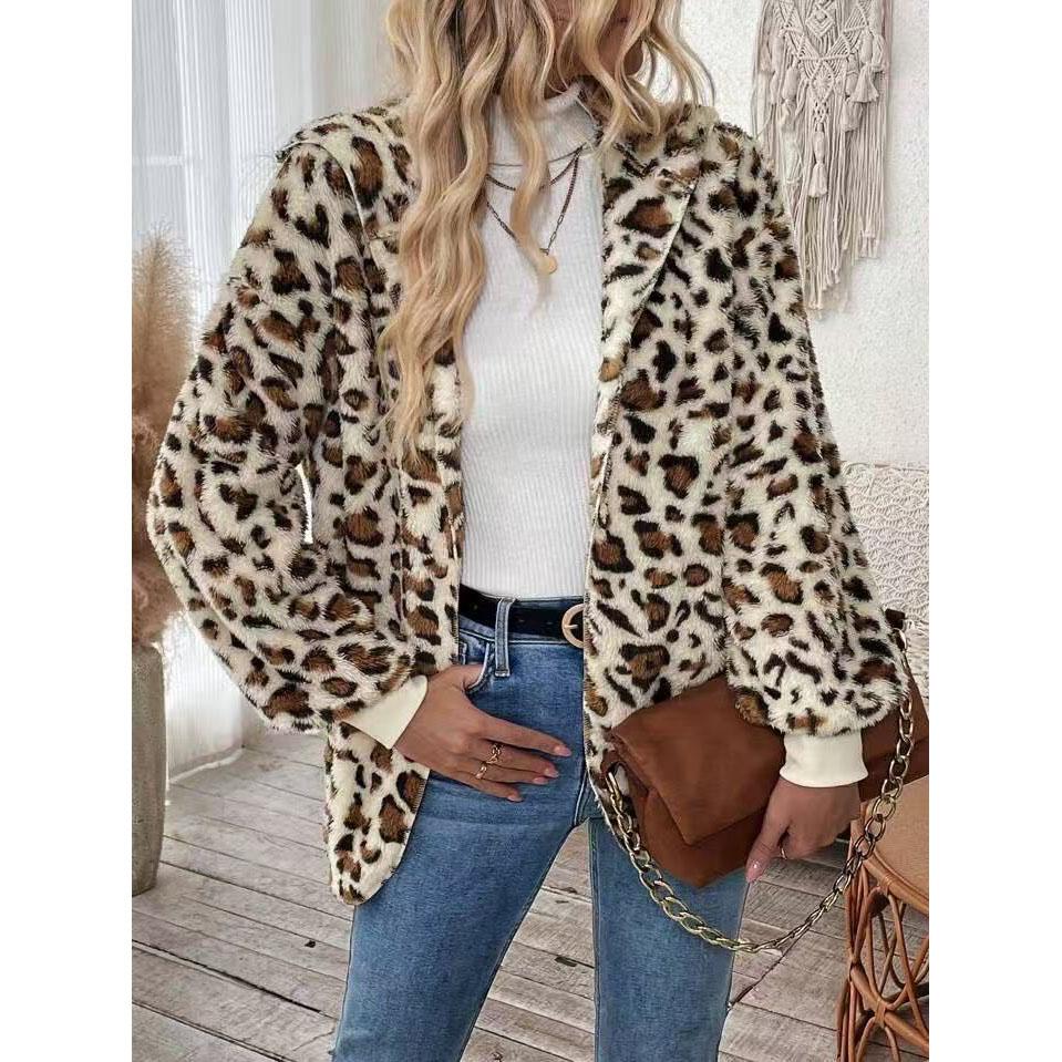 

Fashionable Autumn and Winter Printed Double-sided Plush Buttonless Cardigan Mid-length Women s Autumn and Winter Fur Coat XL