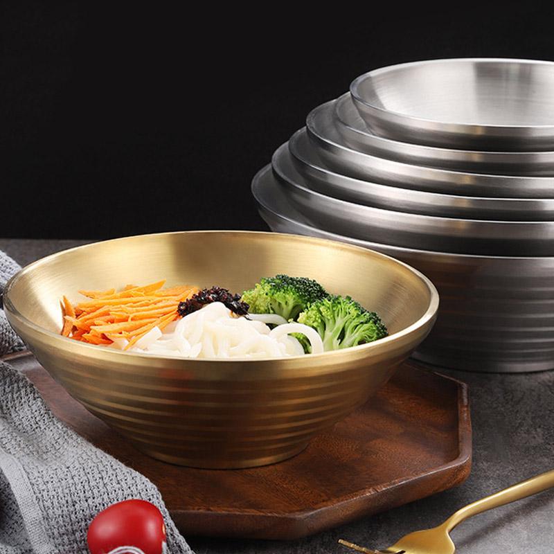 304 Stainless Steel Bamboo Hat Bowl Ramen Bowl Japanese Bowl Double Layer Rice Bowl Large Cold Noodles Spicy Hot Bamboo Hat Bowl