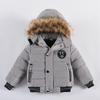 Jongens Jas Herfst Winter Effen Kleur Verdikken Capuchon Rits Mode Bontkraag Kinderen Warmhouden Bovenkleding