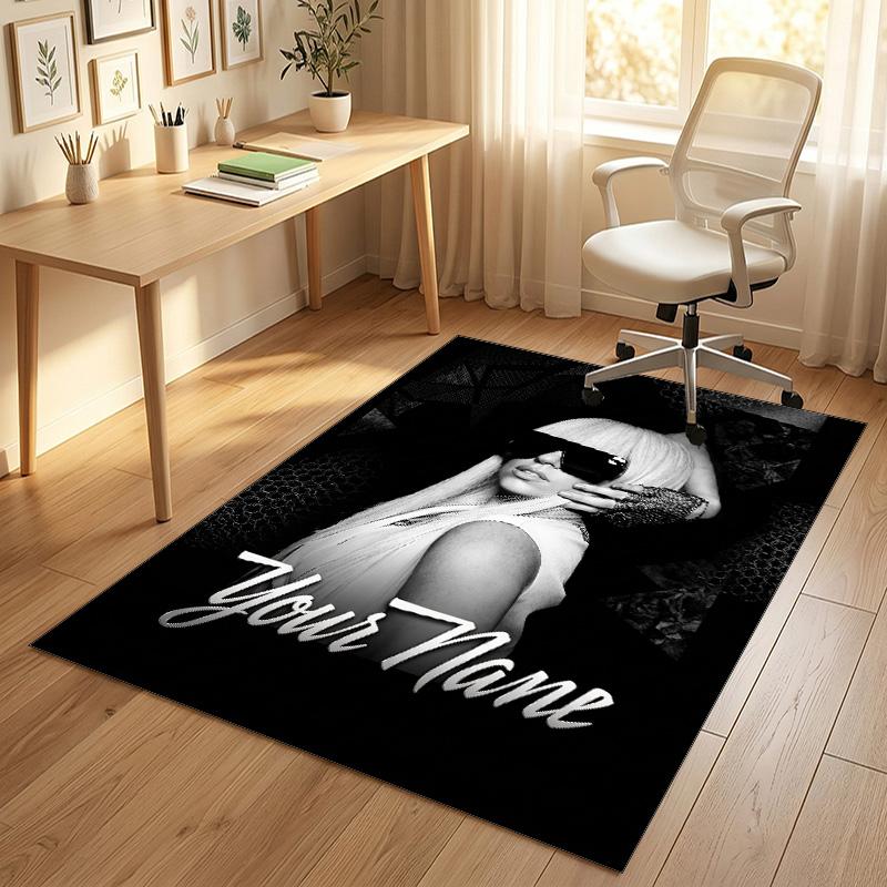 Personalized Crystal Velvet Carpet,Lady Gaga Custom Printed Name, Plush Area Rug For Home Indoor Decor
