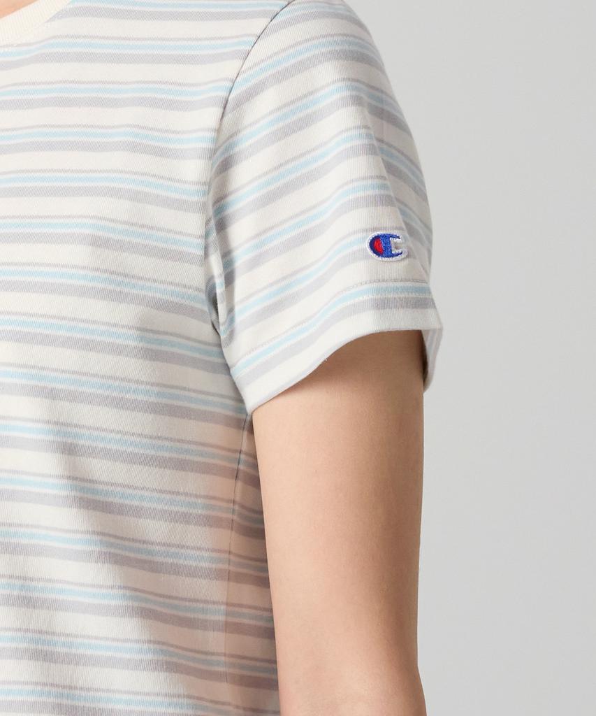 CHAMPION Women'S C-Logo Striped T-Shirt Ecru