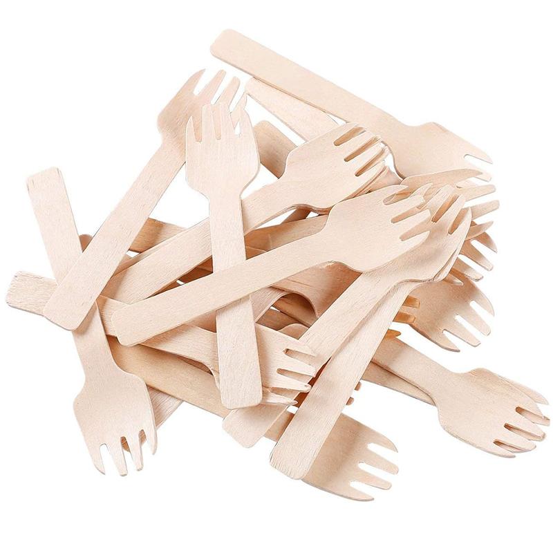 

50/100/200 штук Мини-деревянная вилка, 4 дюйма Одноразовая вилка Деревянная посуда для вечеринок, свадеб и кемпингов 50pcs