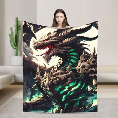 Bone Dragon Theme Flannel Blanket,Soft,Warm,Machine Washable,Suitable For Bedroom,Car,Outdoor,Sofa,Travel,Office,Camping,Gift