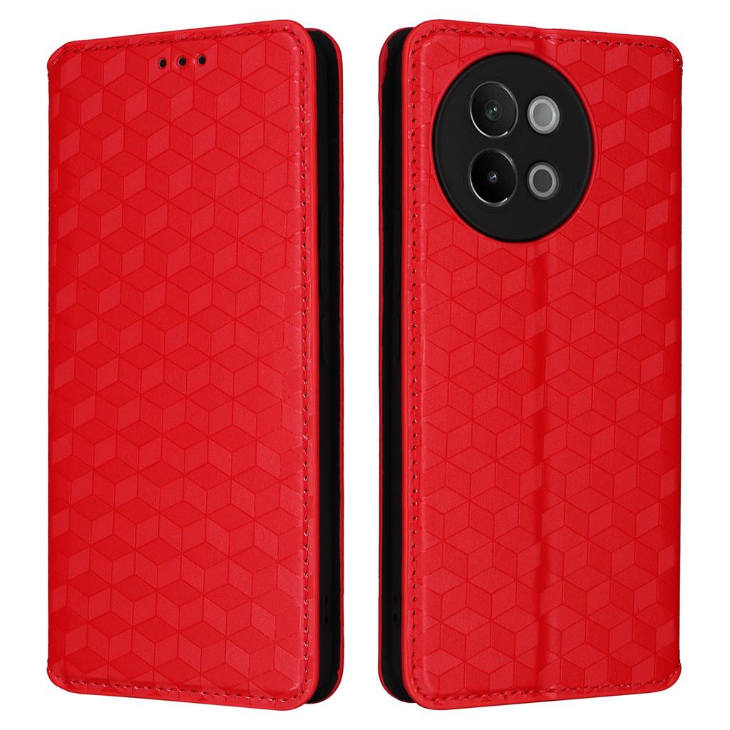 For vivo S18e 5G Leather Case Magnetic Closure Phone Cover Rhombus Pattern