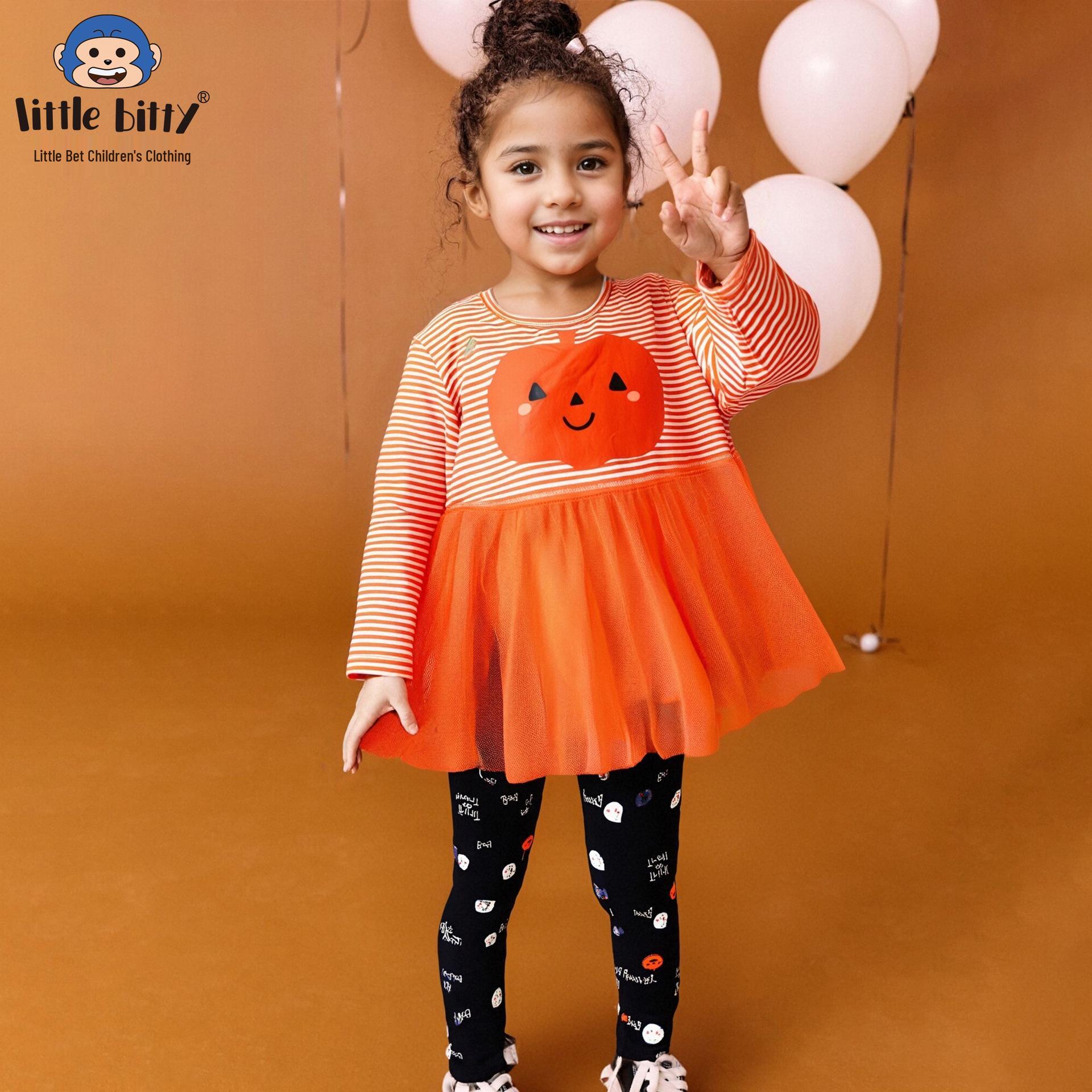 

2025 Autumn/Winter Halloween Pumpkin Mesh Dress Set for Kids 100cm (4Y)