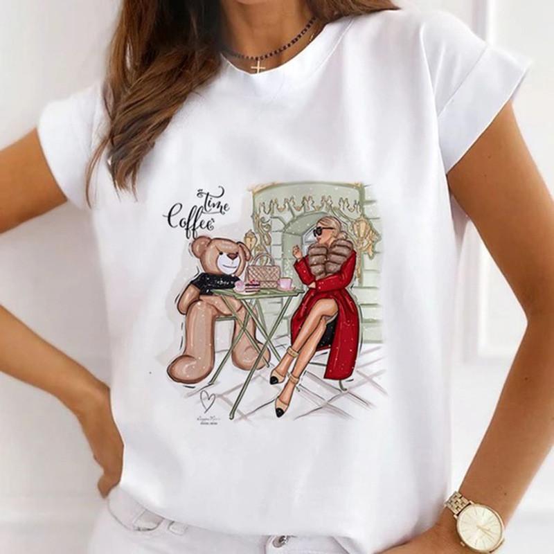 

Летние женские футболки больших размеров из чистого хлопка с круглым вырезом и короткими рукавами с городским принтом XXXL