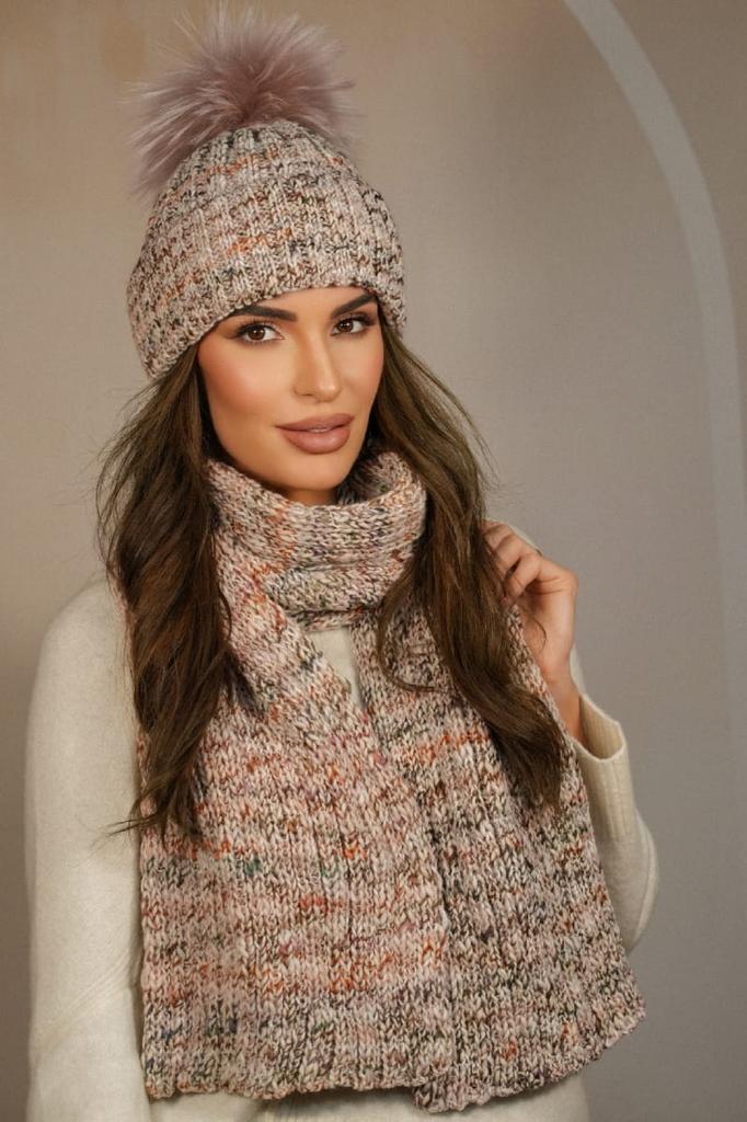 Winter Scarf Multicolor Striped Color Beige Kamea-Pavone