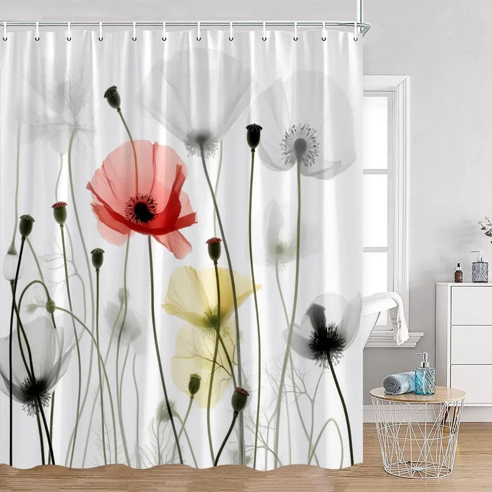 Flower Shower Curtain Butterfly Greening Plants Natural Home Decoration Bathroom Polyester Fabric Shower Curtain