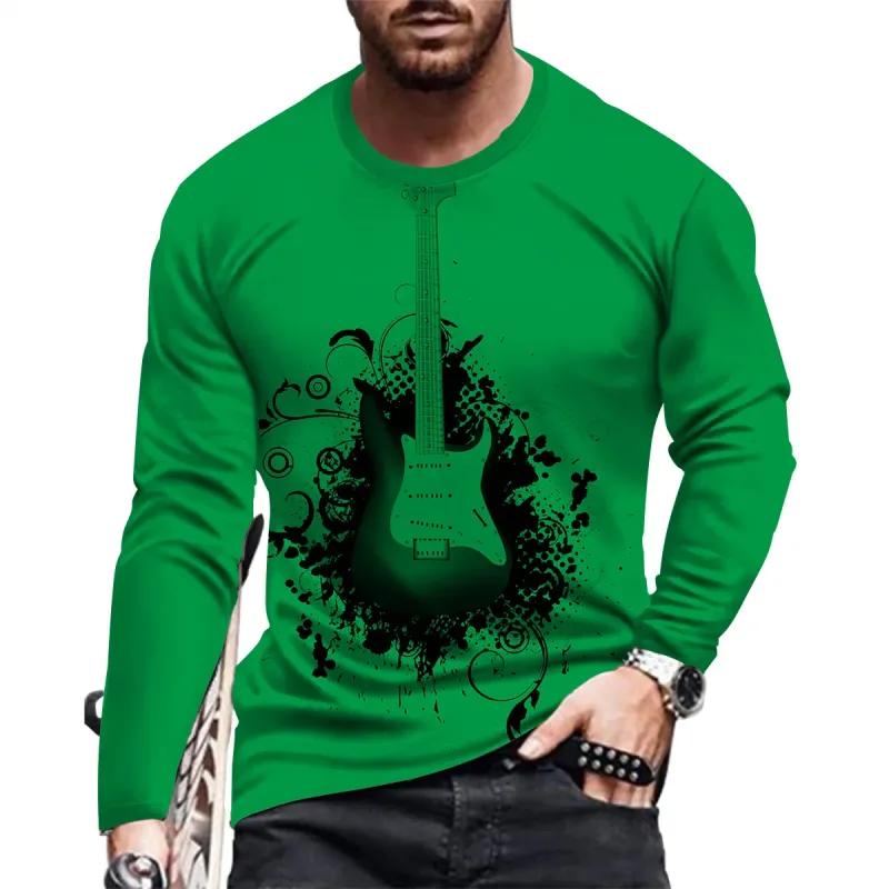 

Brand new Men s Fashion Guitar Graphic Print Crew Neck T-shirt Street Style Oversized T-shirt Long Sleeve Pullover Trendy Men s