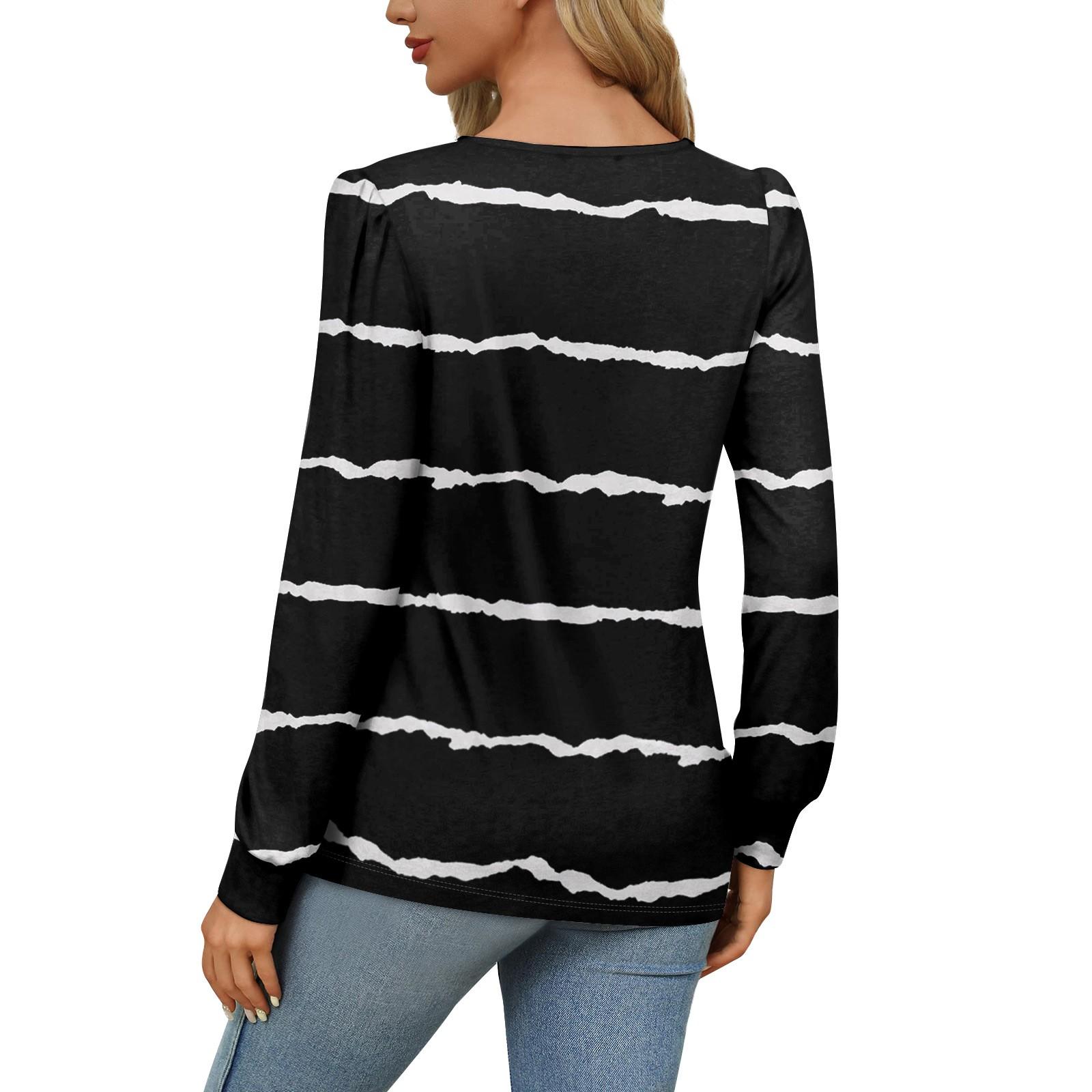 Женская повседневная плиссированная футболка с круглым вырезом и длинными рукавами — фото 4