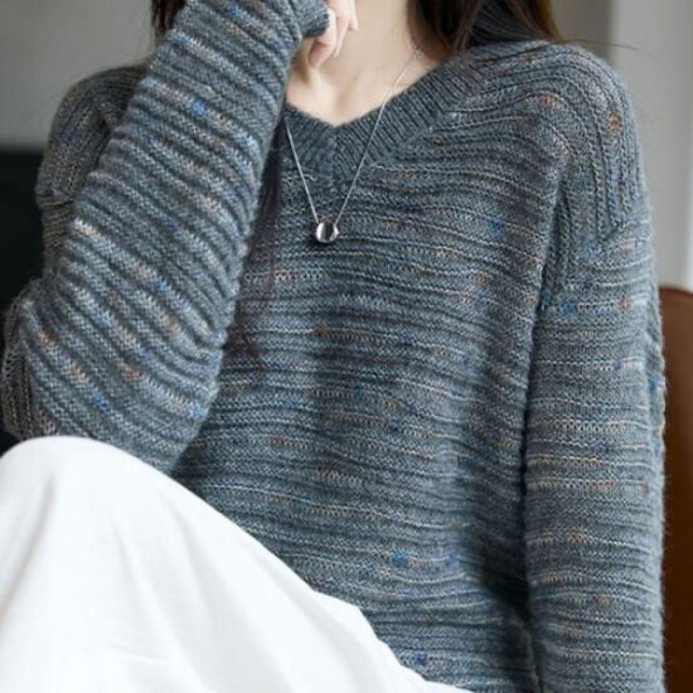 NaVaVa Women Warm Color Mix Loose Fit V Neck Long sleeVe Knit Nk3353