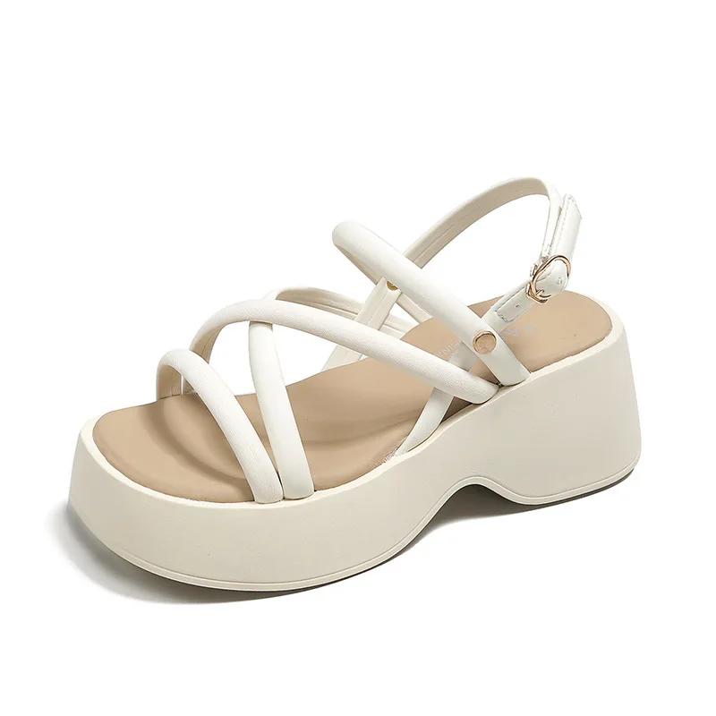 Fashion Women's Roman Sandals 2025 New Summer Beach Shoes Fashion High Heeled Slippers Silver Wedge Platform Slope Heel Casual Sandalias