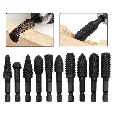 10-Piece Hexagonal Handle Rotary Wood File Set - Wolf Tooth Design for Electric Grinders