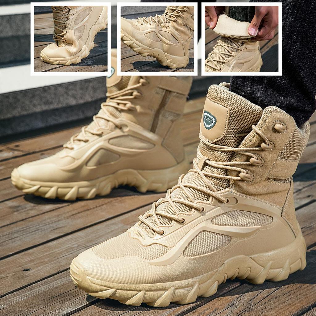 Men's Winter Waterproof Combat Boots - Size 47, Plus Velvet, Shock Absorbing, High-Top Outdoor Mountaineering Shoes