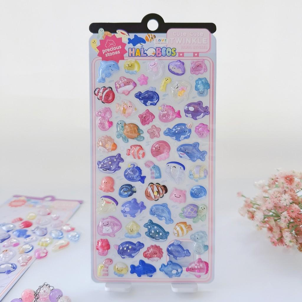 3D Marine Animal Embossed Crystal Stereo Fish Stickers 4PCS Kids' DIY Guka Supplies Decorative Decals BulingBulingStickers Store