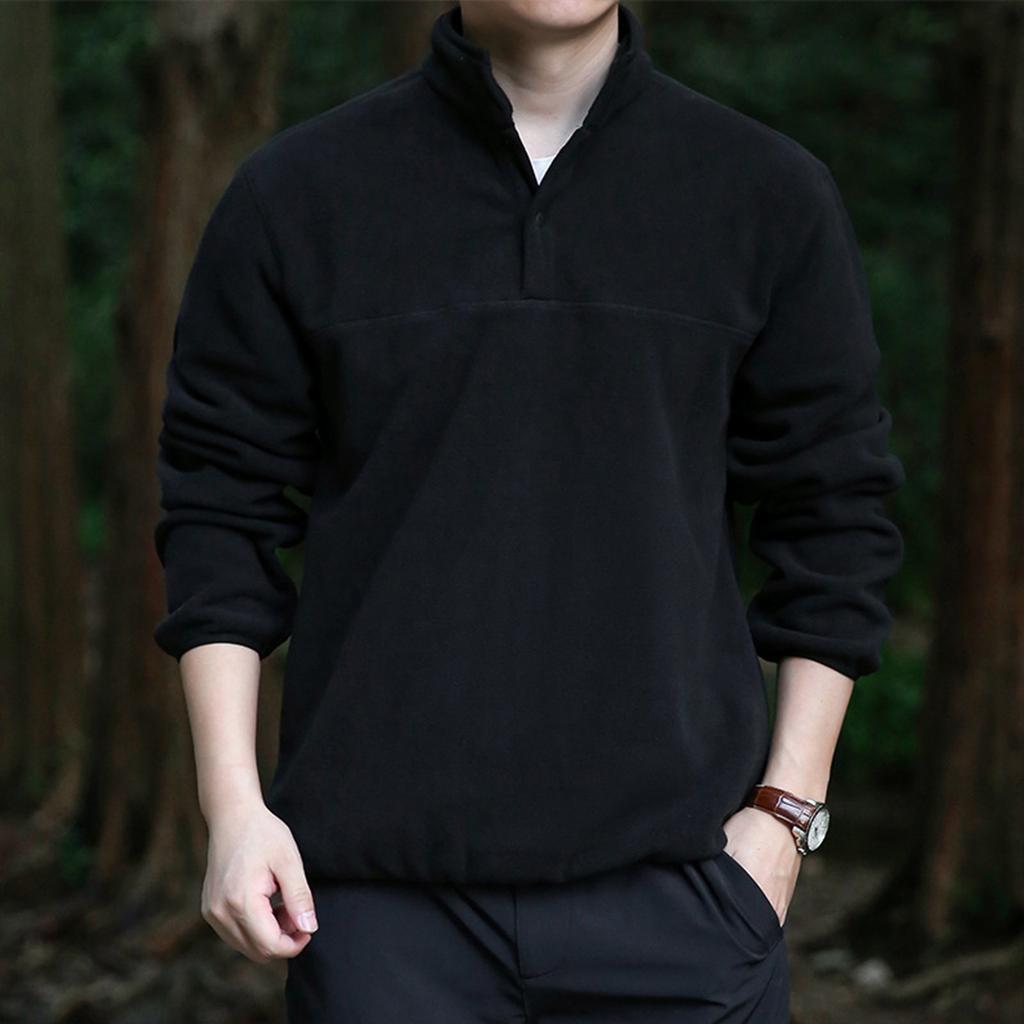 Pánská jednobarevná mikina s knoflíky a stojáčkem, pánská sportovní mikina ve velkých velikostech, ležérní mikina