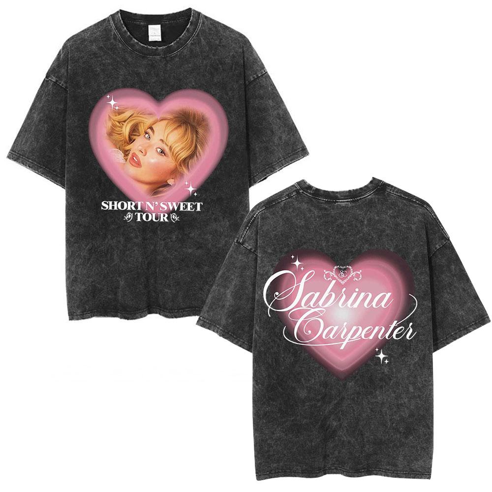 Sabrina Carpenter Short N Sweet Tour Washed Graphic Tshirt Men Women Summer Cotton Casual Oversized Short Sleeve T Shirts Tops