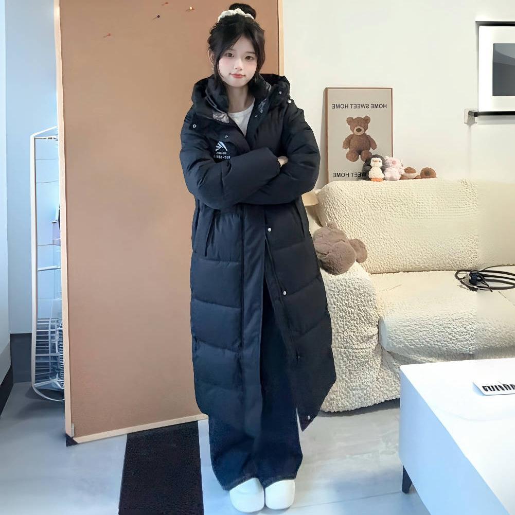 European and American new cotton-padded clothes for women's winter thickened hooded over the knee long cotton-padded clothes for couples cotton-padded
