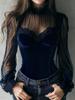 Women's Corset Mesh Top Sweetheart Neck Sheer Long Sleeve Lace Look Slim Going Out Blouse
