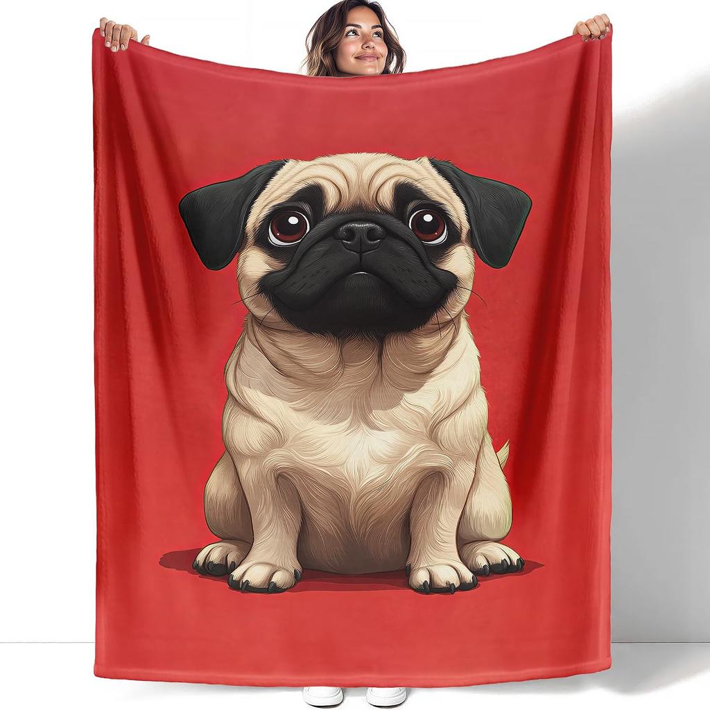 Pug Blanket Cute Pet Puppy Dog Fleece Throw Blanket Soft Lightweight Cozy Plush Flannel Blanket for Sofa Couch Bed Living Room