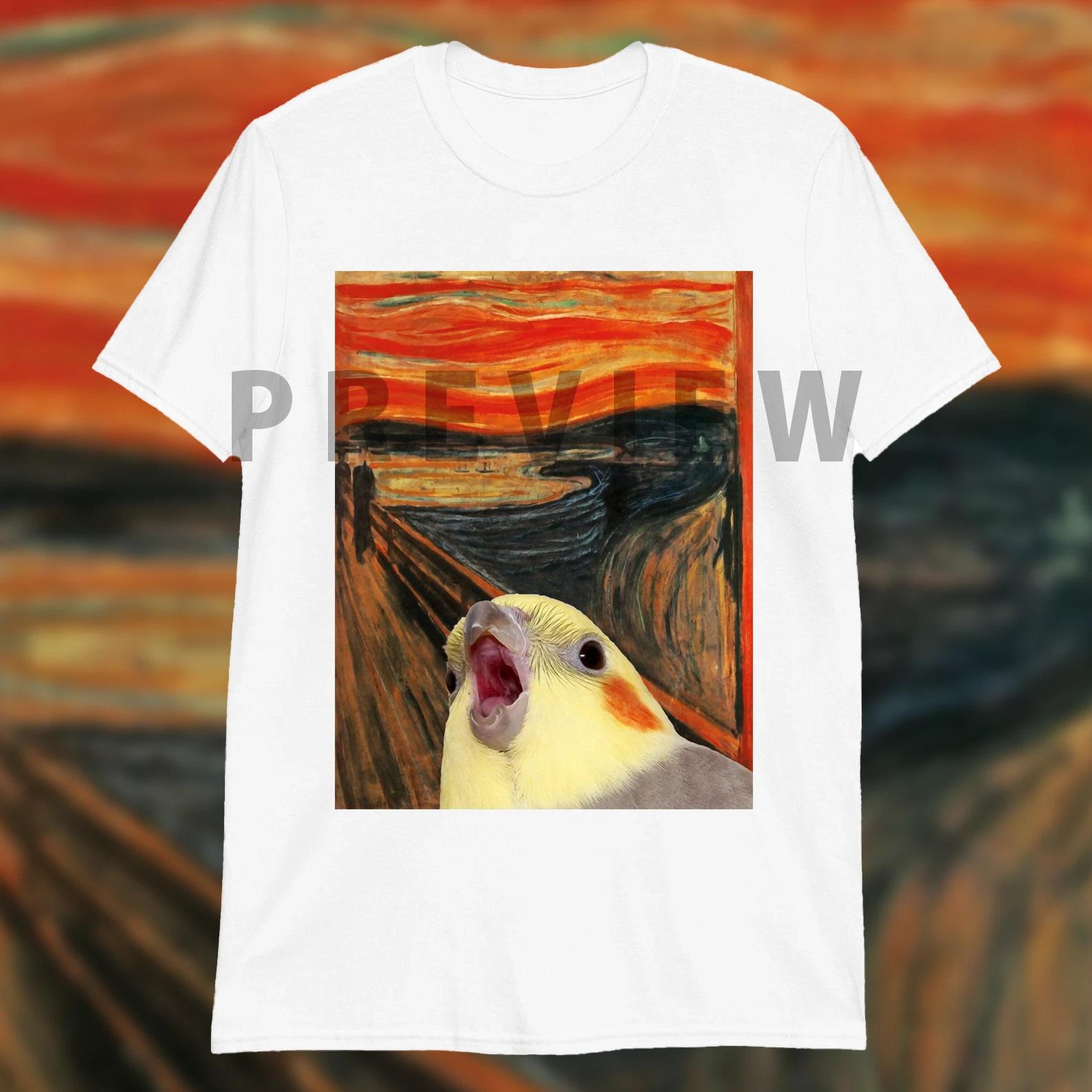 Screaming Cockatiel Edvard Munch Scream Meme Unisex Graphic T-shirt Funny Gift 4XL