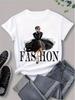 Women Casual Loose Round Neck Short Sleeve T-Shirt With Woman Figure Print