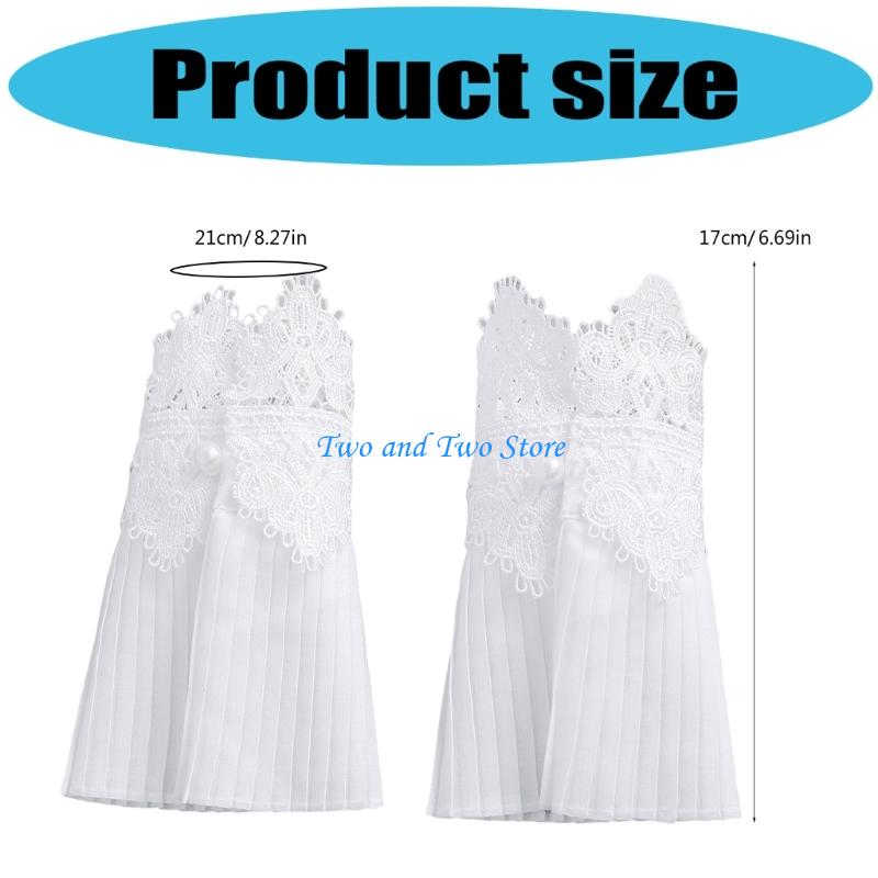 HX6F Breathable Lace Arm Cuffs Sleeves Pleated Embroidery Flower Faux Arm Sleeves