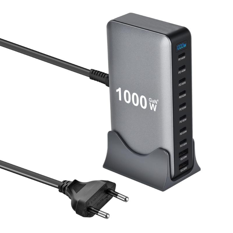 1000W Gans PD Fast Charger 10Port Fast Charging Station ABS Materials MultiDevice Power Adapter Durability Design