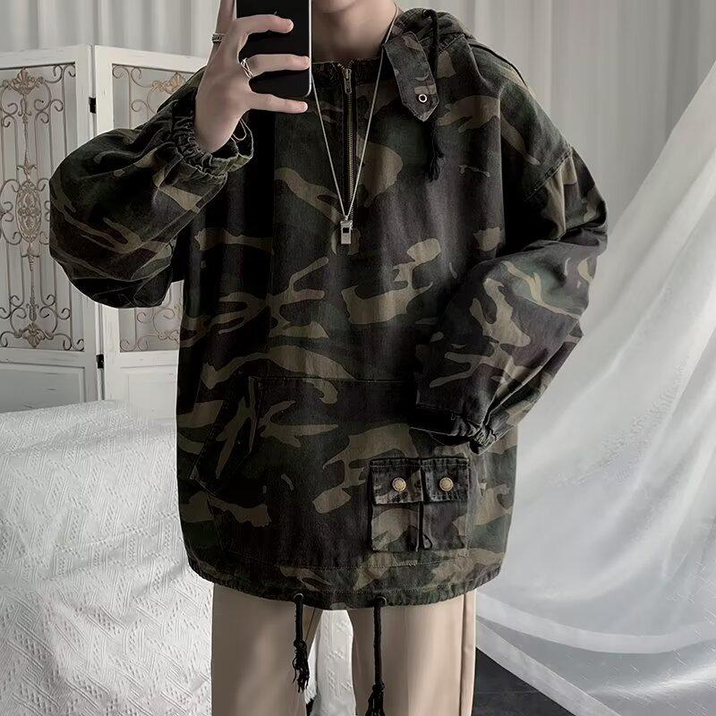 Men's American Retro Camouflage Hooded Workwear Jacket - Spring 2024 Trend