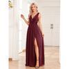 Fashionable Sparkling Chiffon Sleeve Bridesmaid Dress Double V Neck A Line Side Slit Floor Length Gown