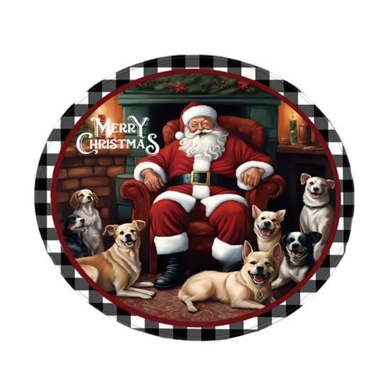 Christmas Floor Mat Round Santa Claus Xmas Area Rug Anti-Slip Absorbent Gingerbread Man Carpet for Festive Home Entrance Living Room Decor