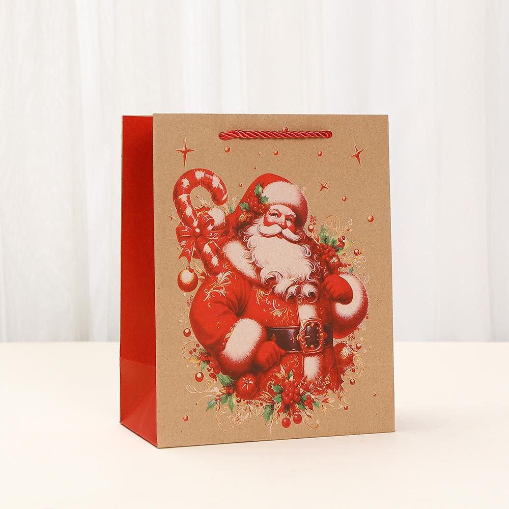 StoBag Kraft Christmas Gift Wrapping Bags for Sweets Santa Snowman Red Print Reusable Gift Packaging Bag Holiday Treat