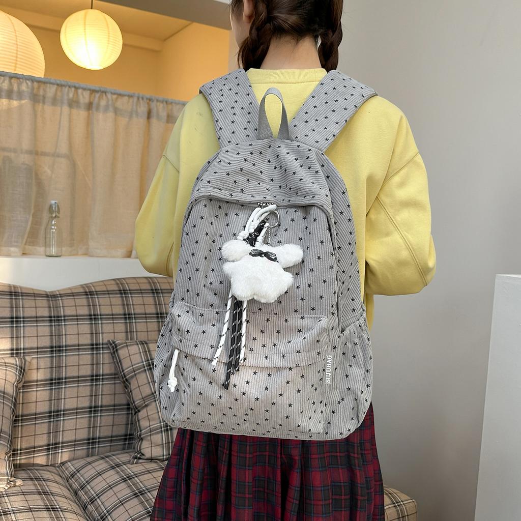 School Bag: New Corduroy Star Floral Student Backpack, Backpack for Middle and High School Students, Tutoring Backpack, Backpack
