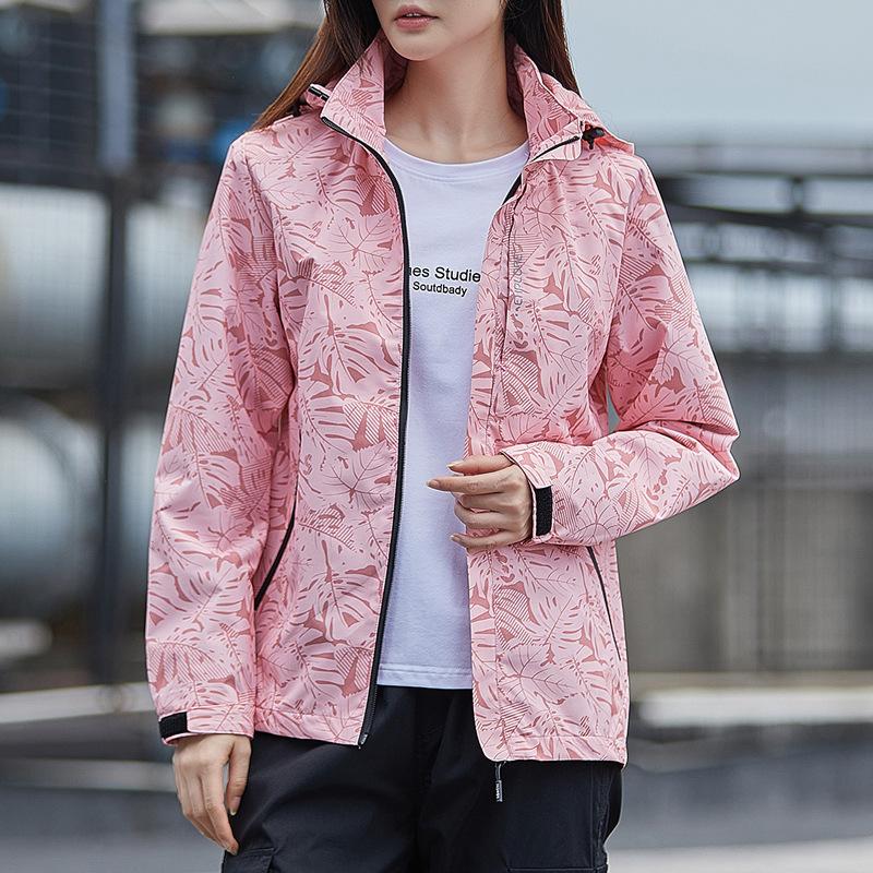 Jaqueta Feminina Impermeável de Primavera com Perfurações Zíper Respirável Casual Esportiva