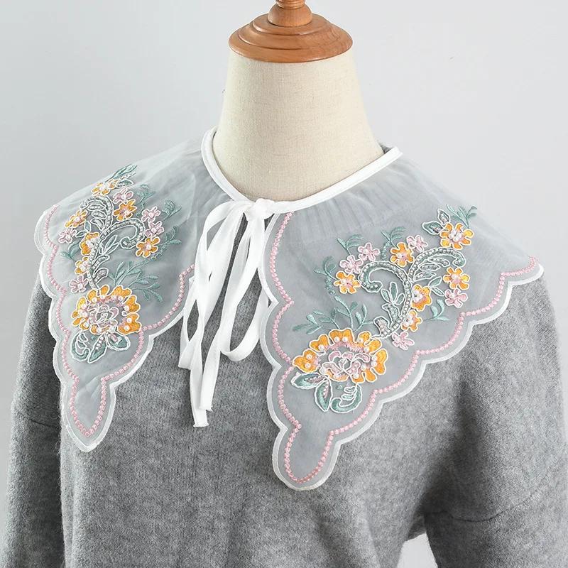 New Big Lapel Fake Collar Shawl for Womens Floral Embroider Shoulder Wraps Cape Removable Shirt Detachable False Collar Shawl