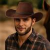 Vestlig Cowboyhatt for Menn Kvinner Filt Bredbremmet Cowgirlhatt med Sølvperler Rull opp Fedora-hatt for Wild West Kostymefest Halloween Cosplay