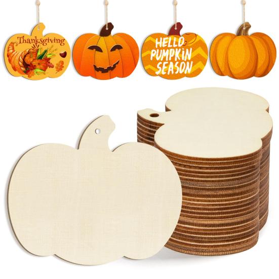 Wooden Pumpkins Ornaments to Paint Unfinished Blank Pumpkin Cutouts for Autumn Thanksgiving Harvest DIY Crafts Halloween Party Supplies