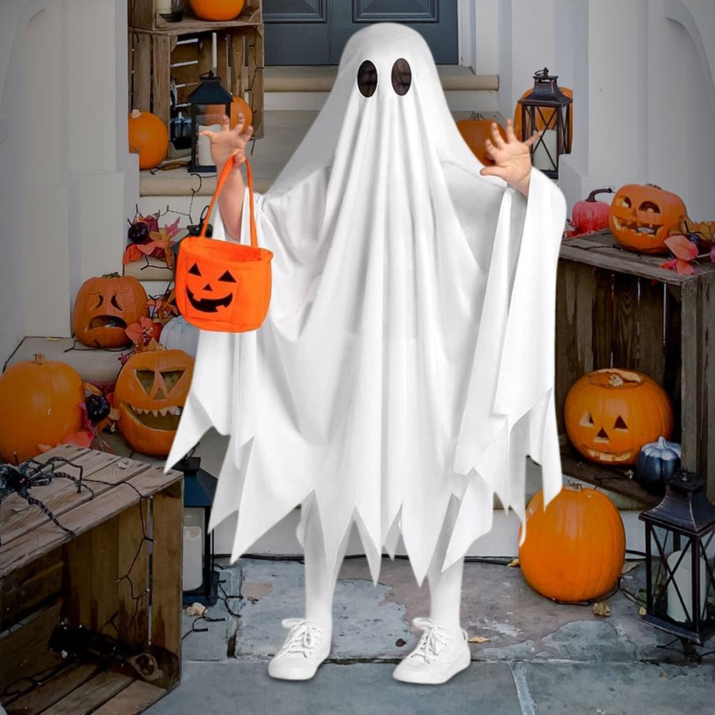 Halloween Kids' Costumes Witch & Cloak Ghost Cosplay Outfit For Kindergarten Stage Performances Costumes White