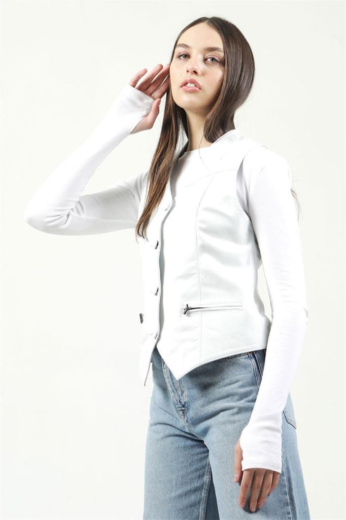 

Спортивный женский жилет из натуральной кожи Slim Fit