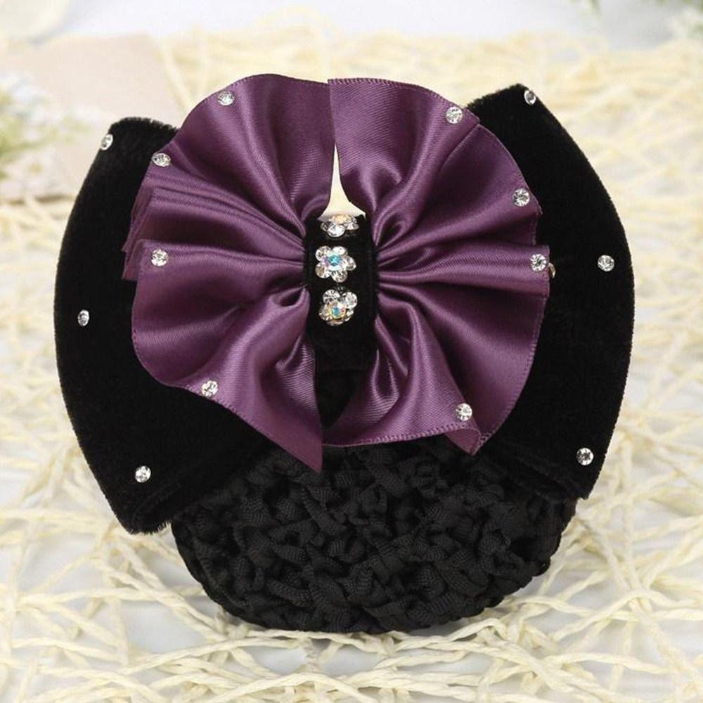 1Pcs Bowknot Net Bun Hair Cover Satin Bow Bun Crochet Net Durable Elastic Hairnet for Women