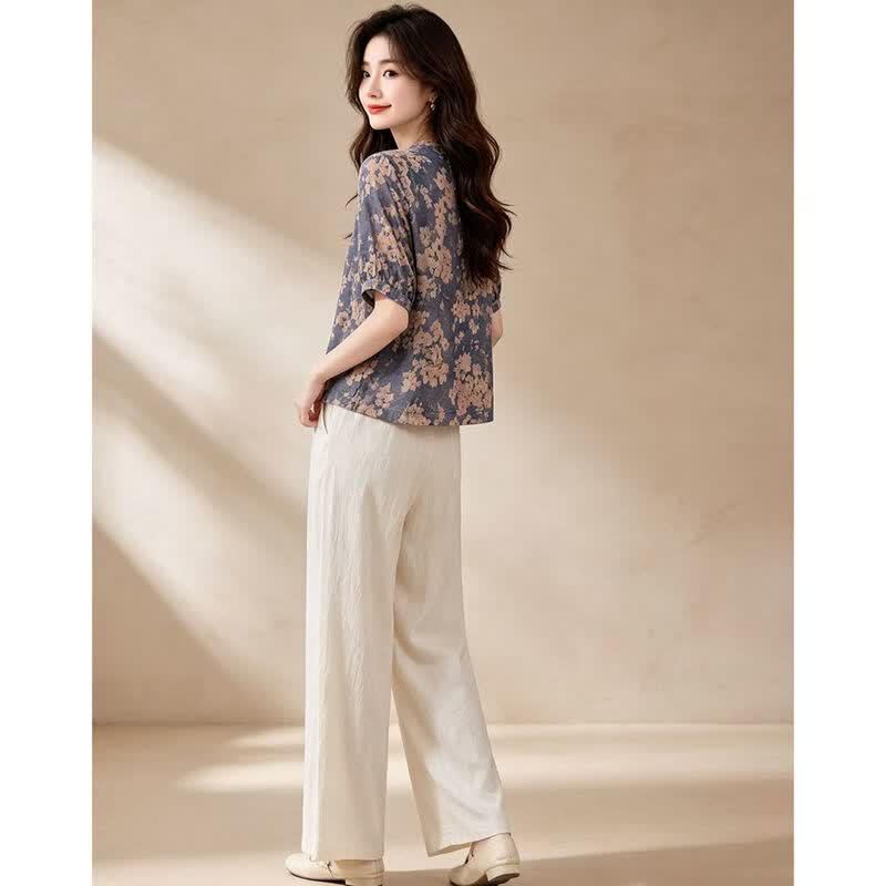 D.F.DEAR Women's Light Mature Floral Two-Piece Outfit