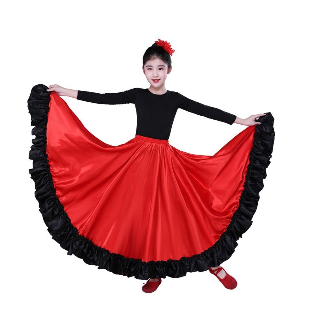 Glatter Spanischer Paso Doble Rock Polyester Party Lateinischer Tanz Kostüm Großer Schwung Karnevalskleid Bühnenauftritt Rock Tanz