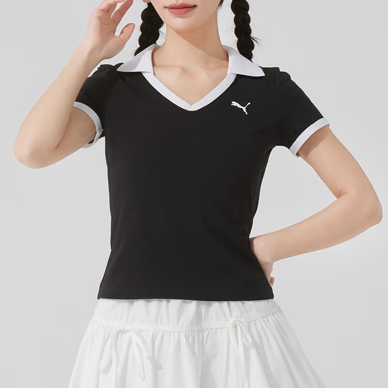Puma Comfortable Breathable Casual Sports Polo Shirt Women Tops Black 633121-01