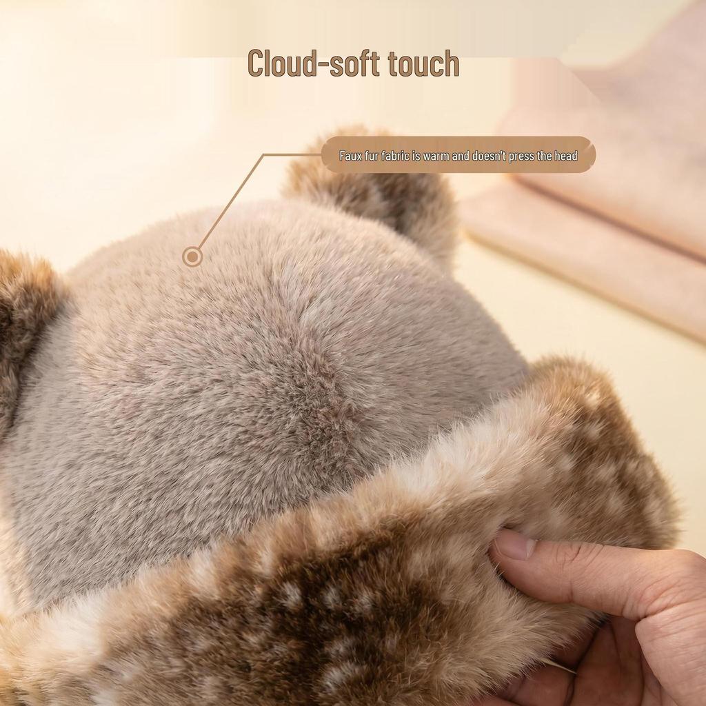 Cute Elk Leopard Print Pom-Pom Hat: Winter Ear Protection for Girls
