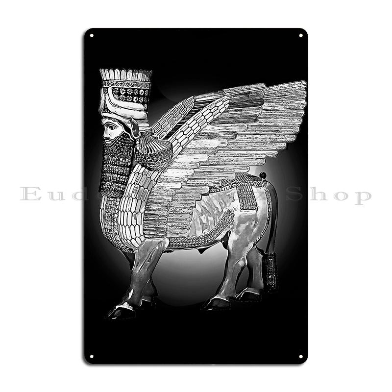 Статуя Ламассу Древняя Месопотамия Ангелы Магия Ассирийский Храм Металлическая Вывеска Картина На Заказ Статуя Ламассу Жестяная Вывеска Постер 20x30cm