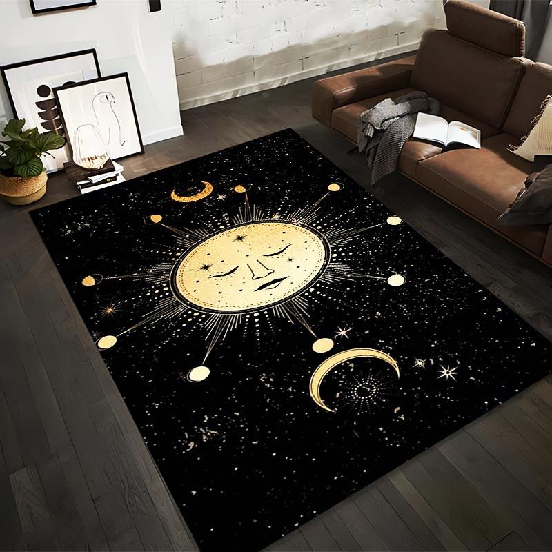 

Golden Sun and Moon Pattern Carpet with Cosmic Starry Black Design Suitable for use as an anti-slip for living room bedroom sofas 40x60cm( 15x23in )