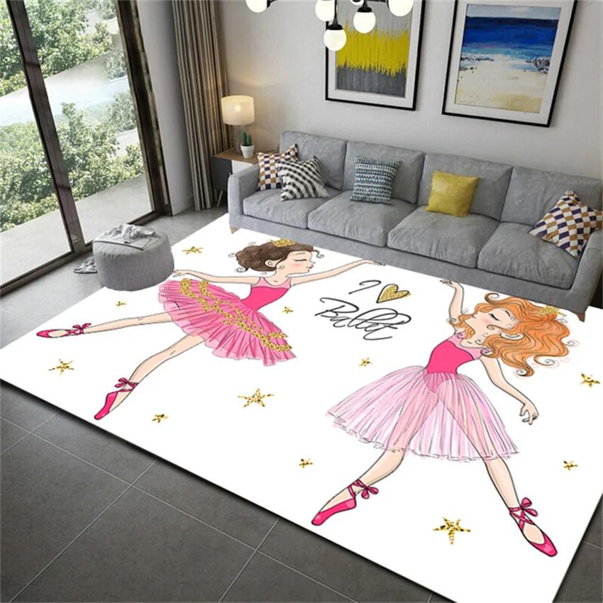 Cartoon Ballet Girl Carpet for Kids Room Kawaii Children's Room Carpets for Baby Girl Nordic Soft Bedroom Rug Floor Mats To Play